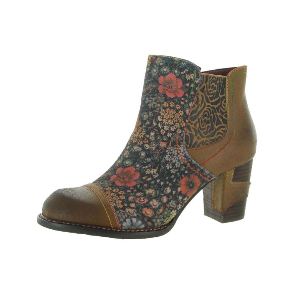 L ARTISTE Womens Brown Goring Melvina Round Toe Block Heel Leather Booties 40